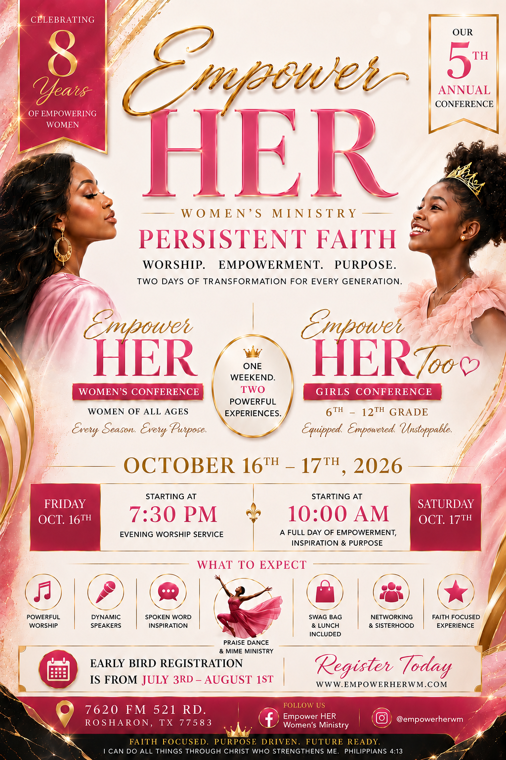 Empower HER 2026 Women's & Girls Conference: Persistent Faith flyer