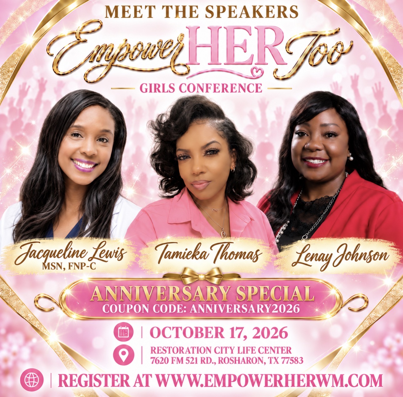 Meet the Speakers — Empower HER Too Girls Conference, October 17, 2026, Restoration City Life Center