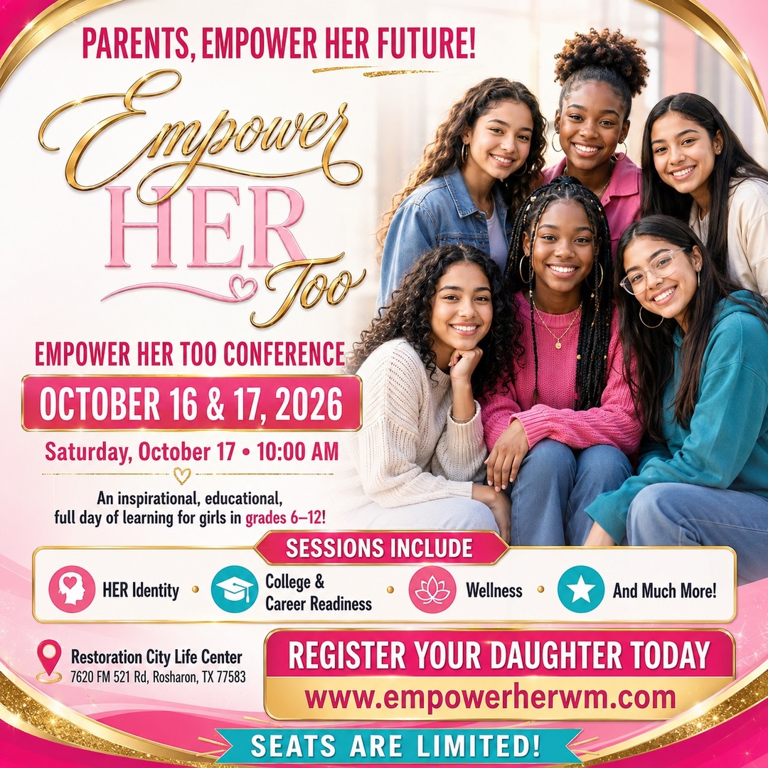 Empower HER Too girls conference flyer, October 16 & 17, 2026