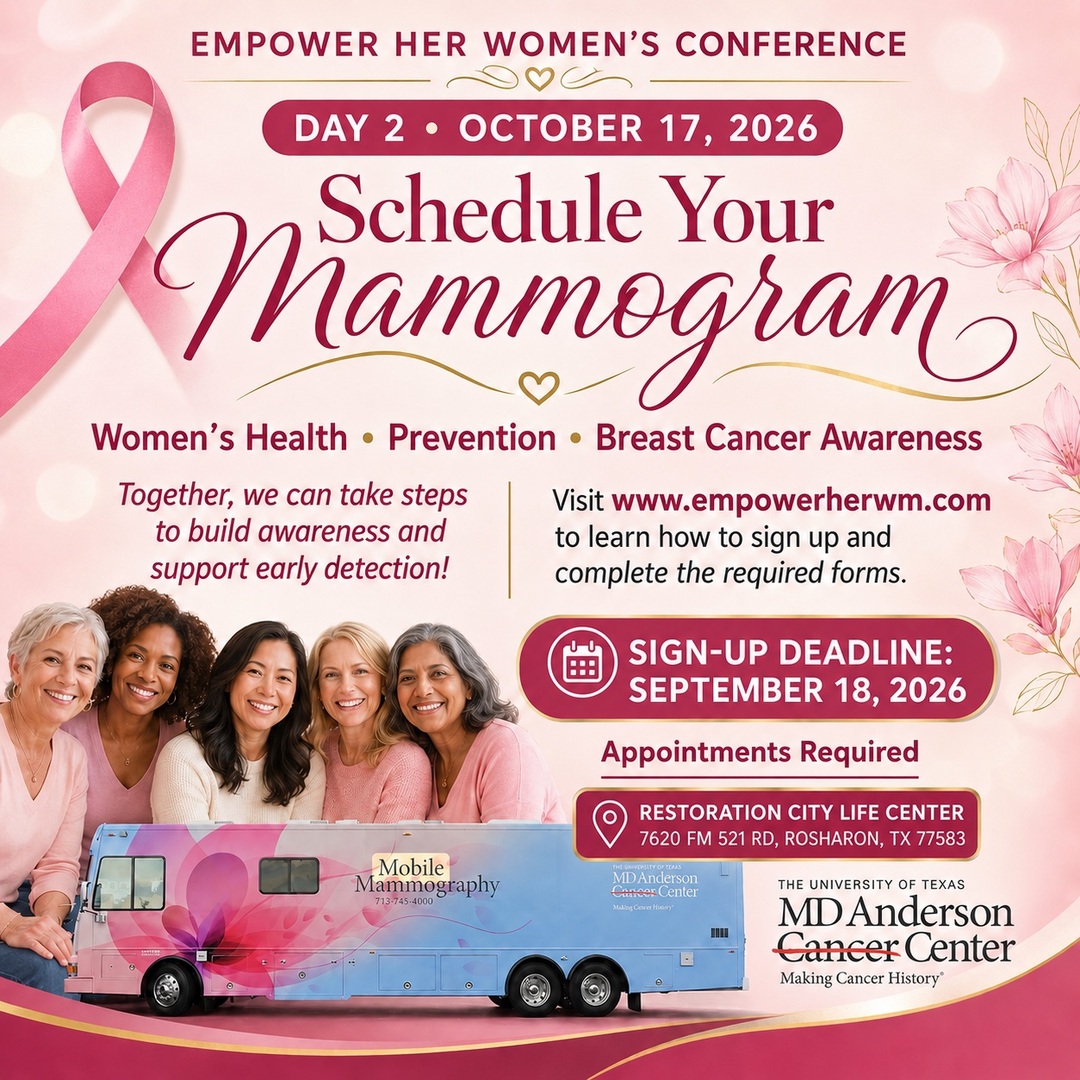Schedule your mammogram — UT MD Anderson mobile mammography flyer
