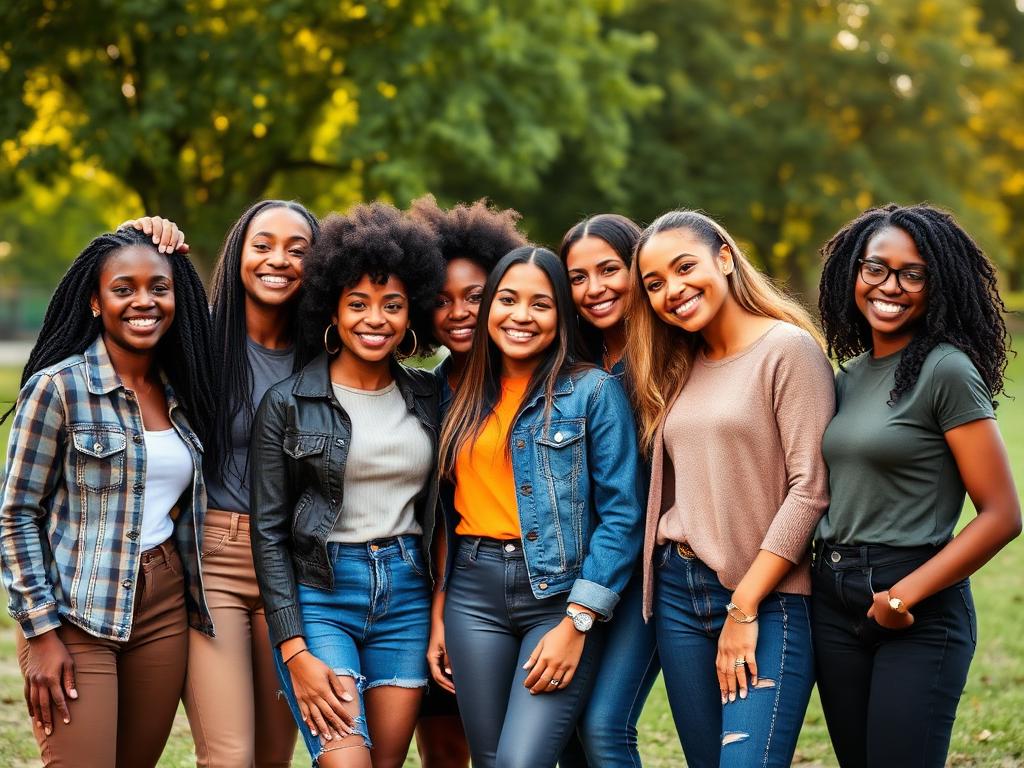Group of joyful African American teenage girls ages 12-18